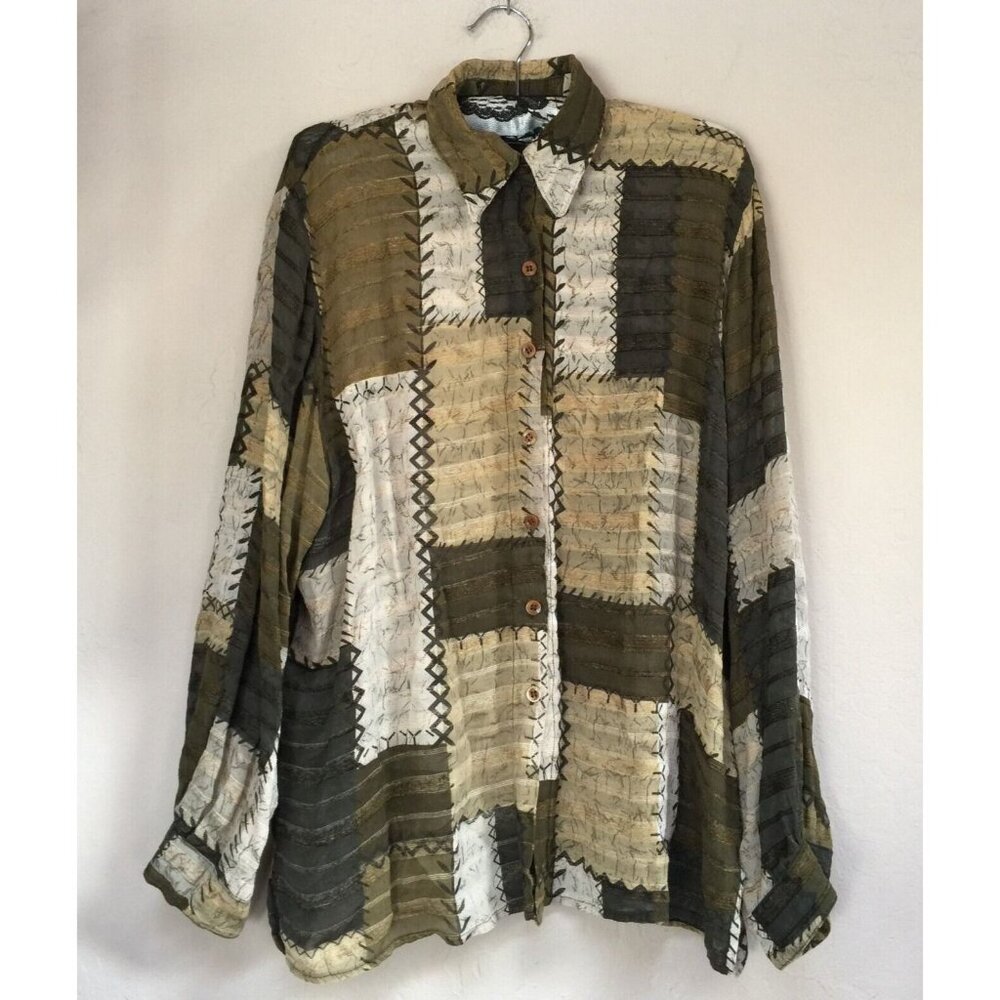Vintage Esteem Womens Button Down Patchwork Shirt… - image 1